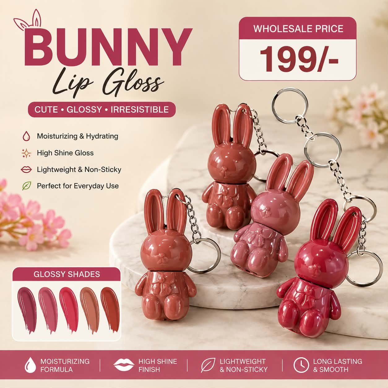 bunny lip gloss keychain